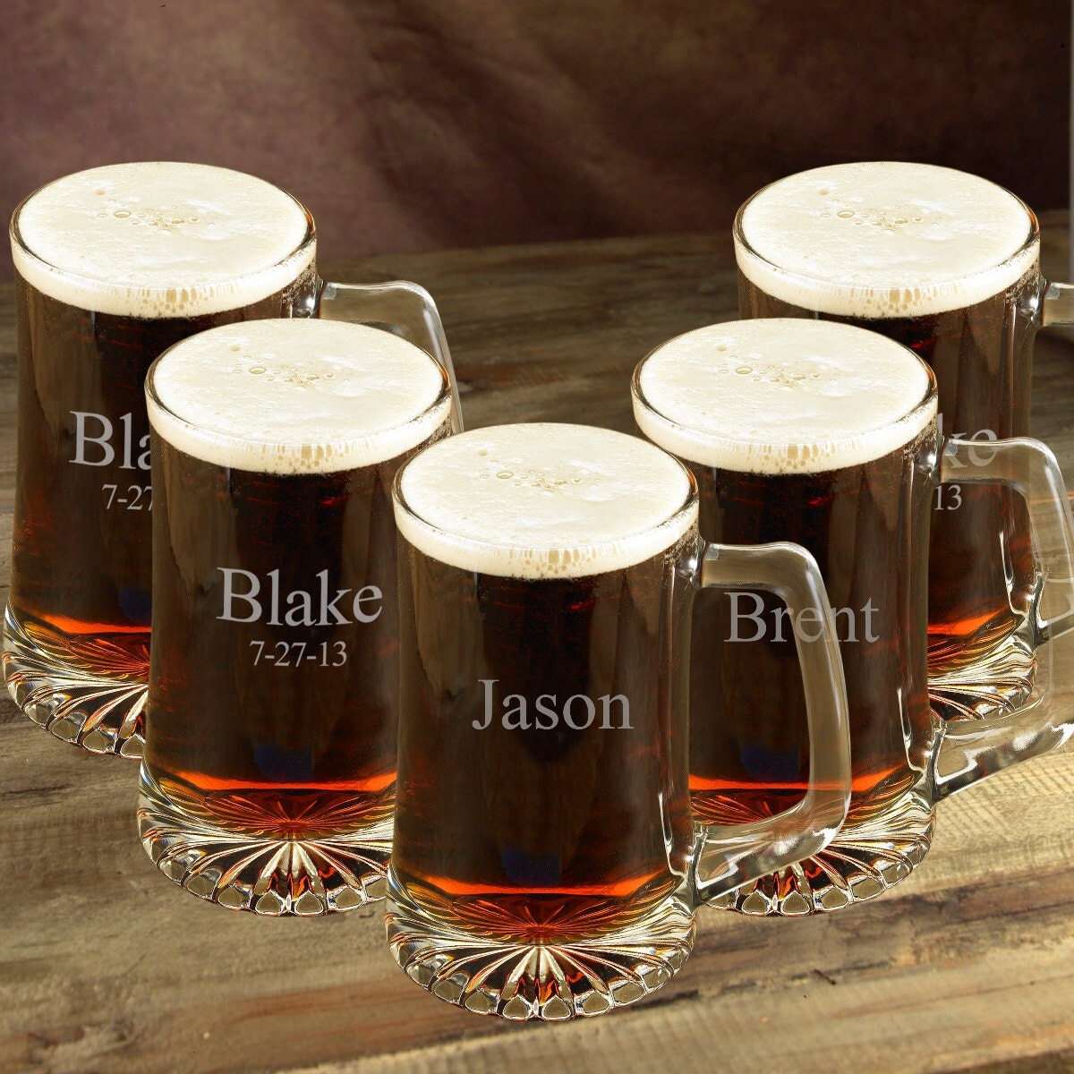 Personalized Beer Mug Set of 5 Groomsmen Gift Engraved