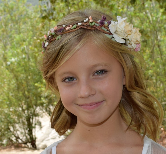 Items similar to Pretty as a Peach Flower Girl Wreath peach rose halo