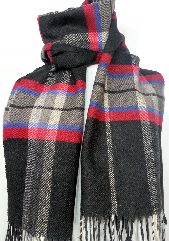 Red and Black Scarf Red Wool Men's Scarf Chashmere by PeraTime