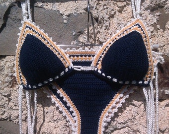 crochet bikini Dark Blue - Crochet beachwear Vintage bikini Crochet Boho bikini Crochet swimwear Crochet swimsuit
