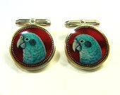Hand Painted Parrot Cameo Cufflinks Sterling Silver Original Art Jewelry Red Carnelian Gemstone Artist Signed Jewelry Gift Women or Men Hand Painted Parrot Cameo Cufflinks Sterling Silver Original Art Jewelry Red Carnelian Gemstone Artist Signed Jewelry Gift Women or Men