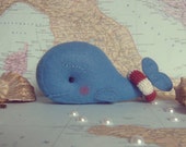 Handmade felt blue whale sea traveller: toy, ornament, soft sculpture