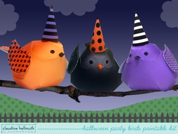 halloween party birds - centerpiece decorations and whimsical ornaments, - printable PDF - INSTANT download Il_570xn