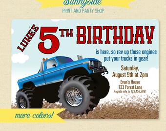MONSTER TRUCK Birthday Invitation // Boys Monster Truck Party // You Choose Color // Printable or Printed invitations