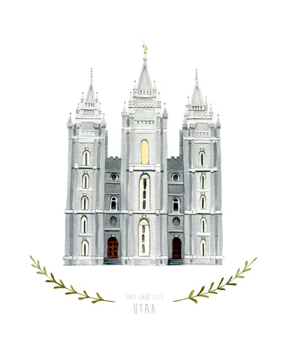 Salt Lake City Utah LDS Temple Illustration Archival Art Print