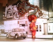 Vintage Rare 1970s Fran Mar Resin Red Headed Girl Ponytail Pendant Necklace