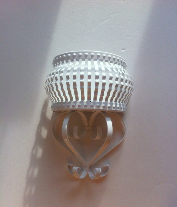 White Bent Metal Wall Pocket Vintage Wall Planter Scrolled