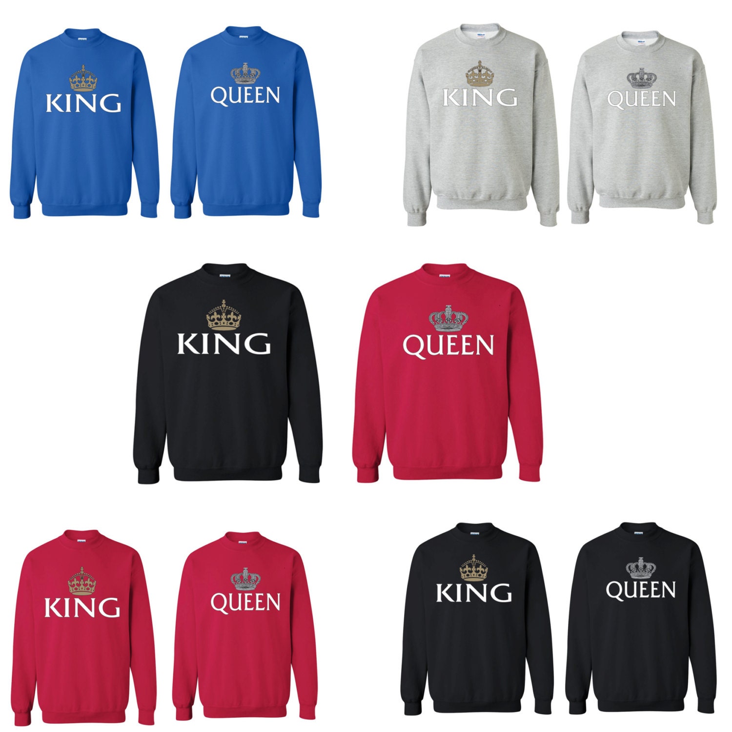 Couple Crewneck King & Queen Sweatshirt by Fashionworldclothing