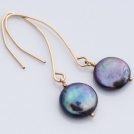 Peacock Coin Pearl Earrings, 14k Gold Filled, Leaf Earrings, Curved Earrings, Hammered, June Birthstone