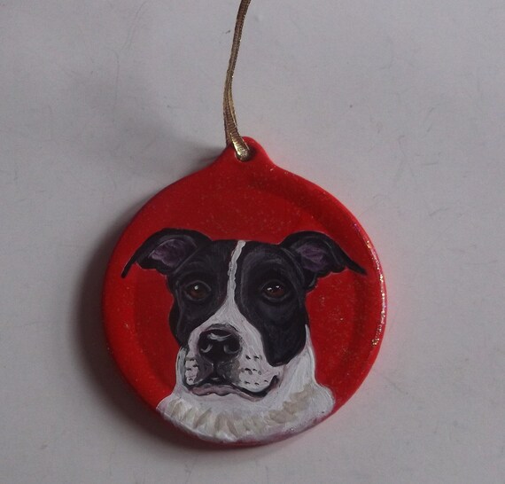 pit bull terrier dog custom hand painted christmas ornament pit bull terrier dog custom hand painted christmas ornament