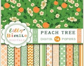 50% off PEACH TREE digital papers for cards, invites, scrapbooking Commercial Use Included Peaches, green, orange, Il_170x135