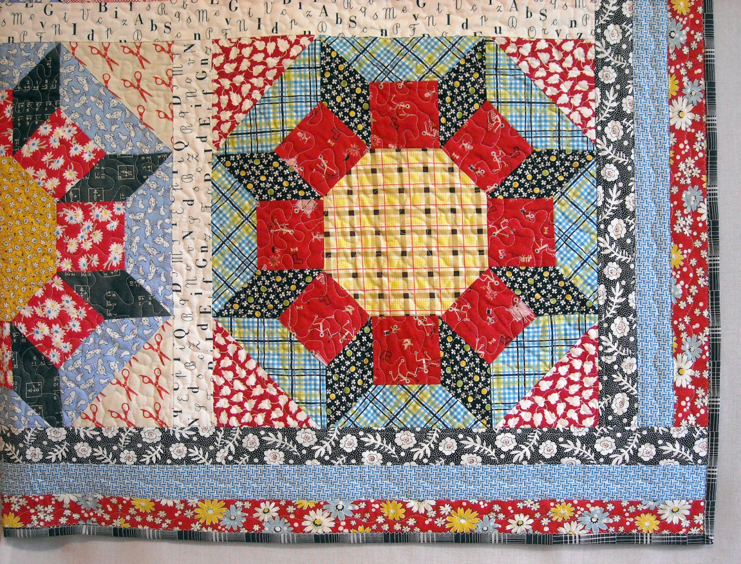 RESERVED FOR CORA Patchwork Twin Size Quilt Castle walls