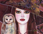 Cornelia woodland witch with owl print  by Renee L. Lavoie