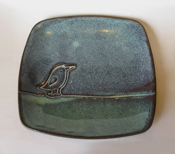Bird Spoon Rest Prep dish Tapas Stoneware Pottery