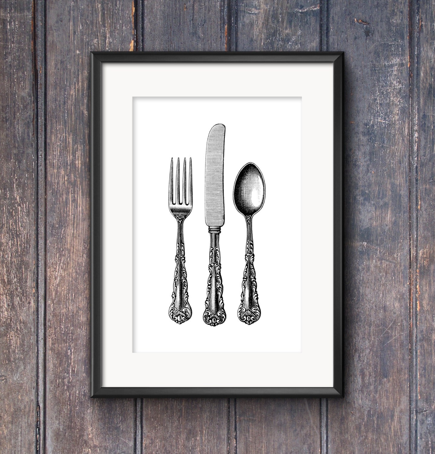 Vintage Silverware engraving Printable wall art Instant