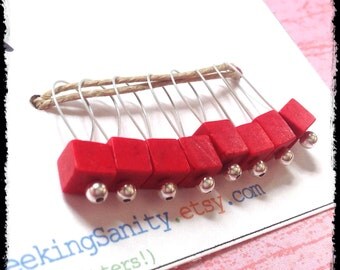 Snag Free Stitch Markers Medium Set of 8 -- Red Stone Cubes -- M37 -- For up to size US 11 (8mm) Knitting Needles
