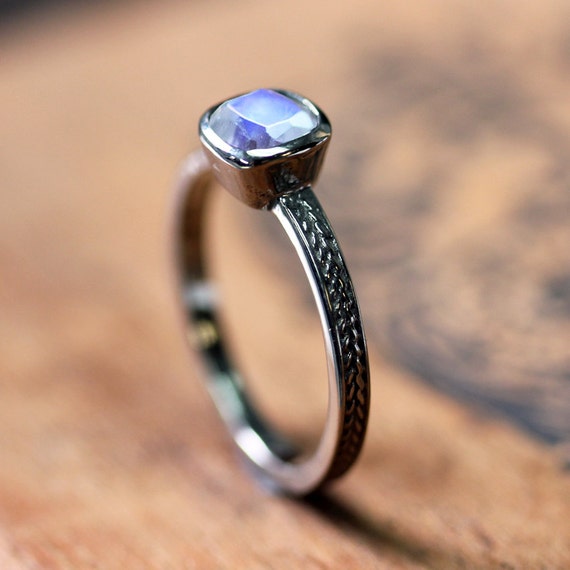 White gold moonstone ring rainbow moonstone engagement ring