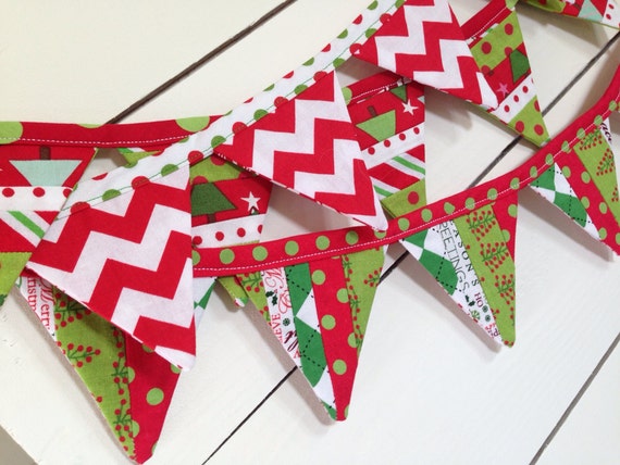 Christmas banner red and white holiday bunting by Junienone