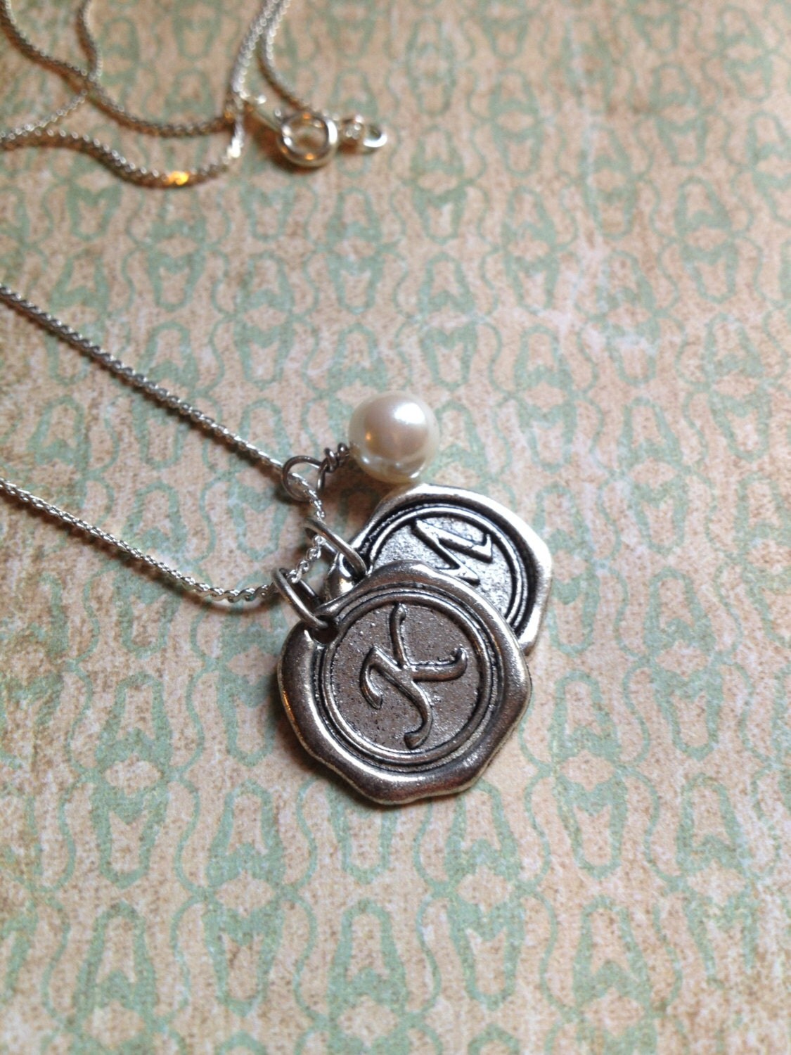 Personalized Wax Seal Initial Pendant charm necklace choose 2