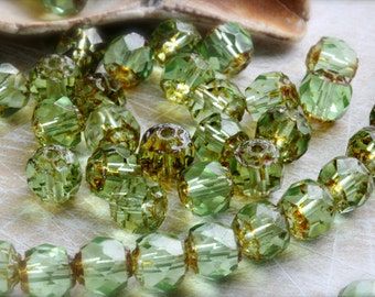 Czech glass 6mm renaissance fire polish glass bead strand Peridot Picasso