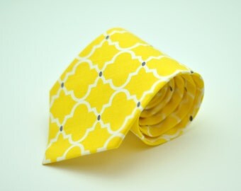 Bright Yellow and Gray Latticework Men's Necktie