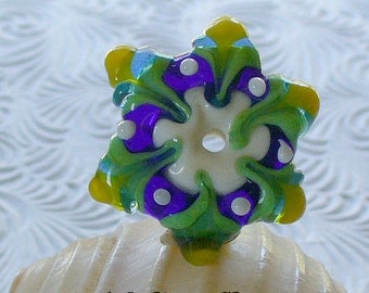 Lampwork Glass Beads Handmade by Catalina Glass SRA Cobalt and Green Star Flower Focal