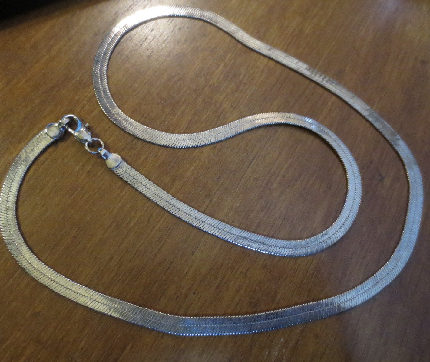 Vintage Silver 24 Inch Herringbone Chain Necklace