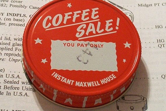 white house tin jar  vintage house coffee  jars  lid stars red metal maxwell instant maxwell coffee vintage