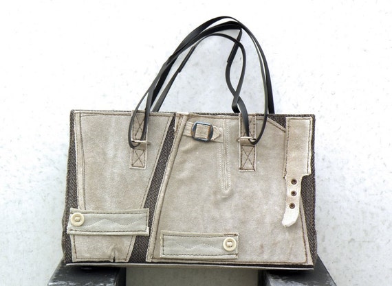 Unique Recycled Leather Bag. Gray Leather Shoulder Bag. Leather ...