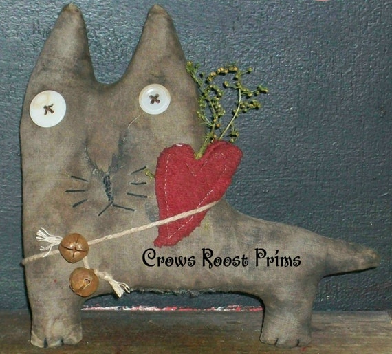 Cat with heart Crows Roost Prims 248e  Primitive Claude epattern  SALe immediate download