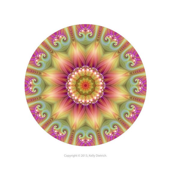 Items similar to Beauty Mandala Art Print in Pink, Green ...