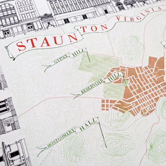 STAUNTON Virginia ARCHI-TOPO Map 16x16 Art by turnofthecenturies