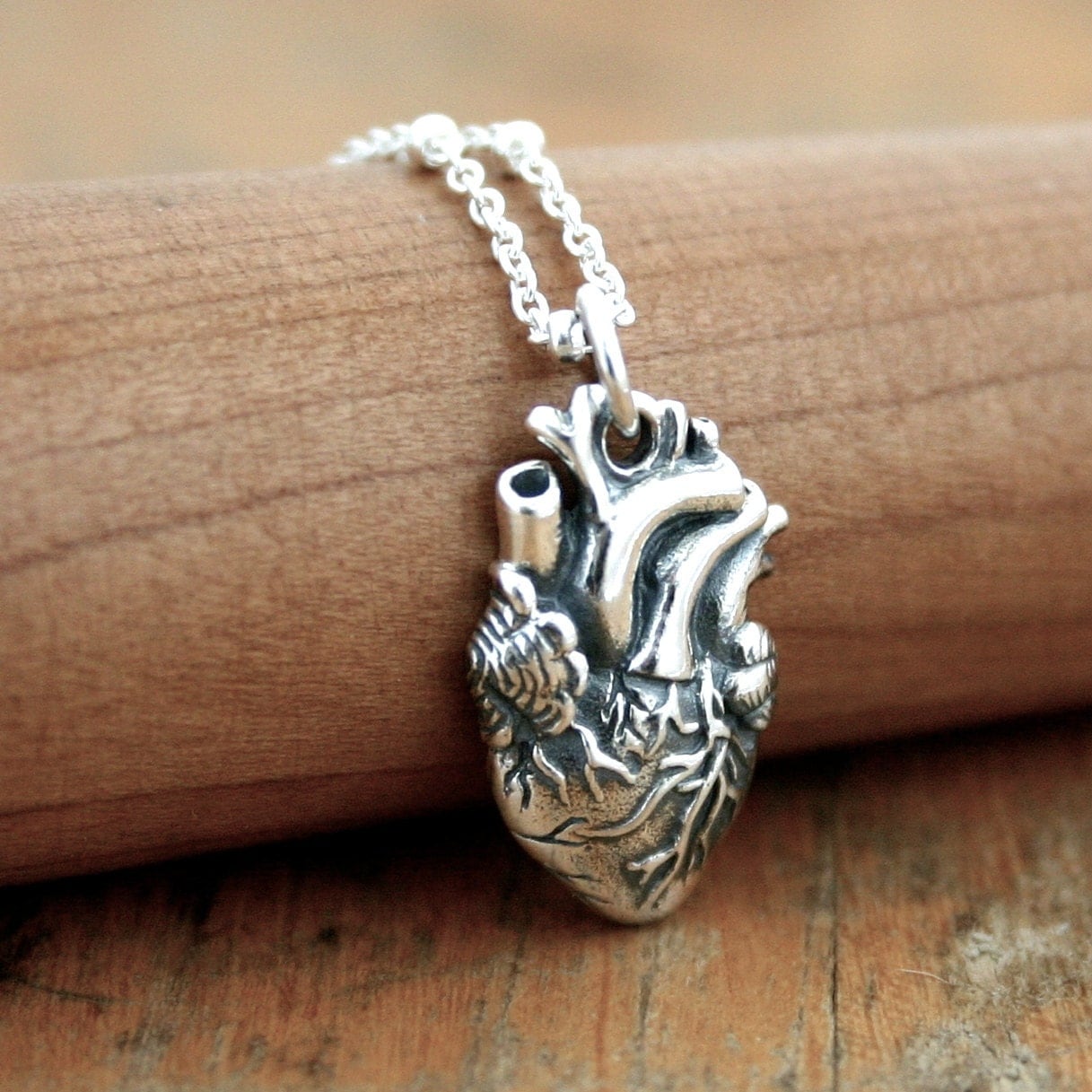 Anatomically Correct Human Heart Necklace Sterling by JustJaynes