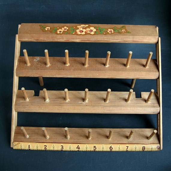 Folding 21 Spool Holder Thread Caddy Wooden Expandable