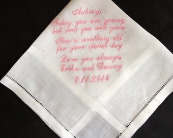 Flower Girl Embroidered Wedding Handkerchief Monogram | Niece | Hanky | Hankie| Hankerchief | Personalized | Monogrammed | Lucy's Pocket