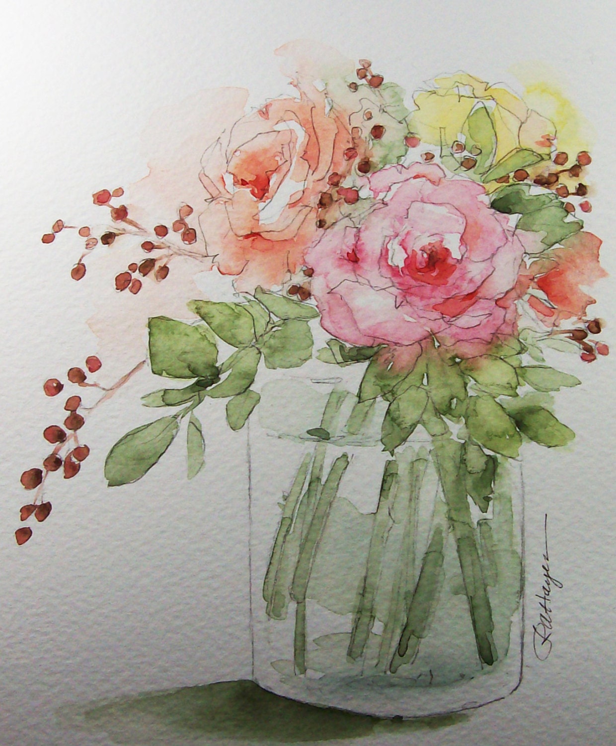 Download Bouquet of Roses Original Watercolor Painting Flowers