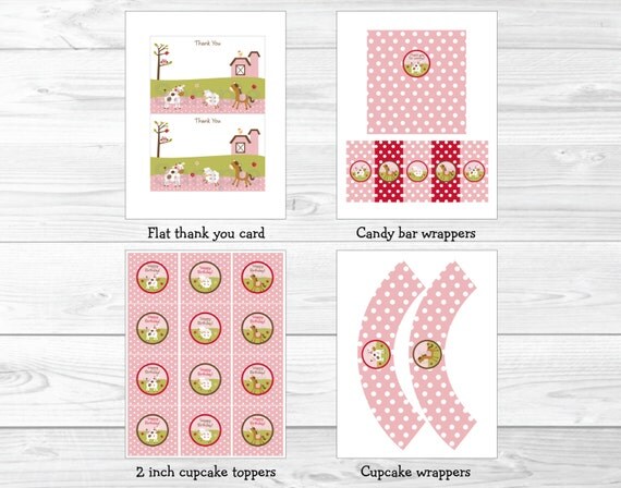 Pink Farm Animal Birthday Party Package INSTANT DOWNLOAD Il_570xn