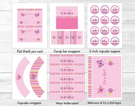 Cute Butterfly Baby Shower Party Package / Butterfly Baby Shower / Butterfly Decorations / Pink & Purple / Printable INSTANT DOWNLOAD A271 Il_570xn