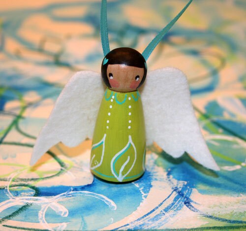 Wool Felt Wood Peg Angel Ornament