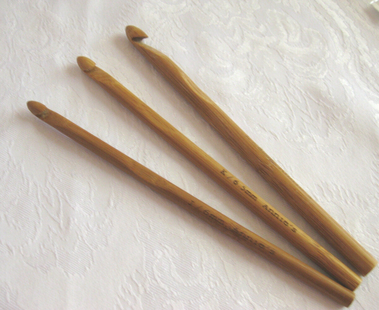 Set of 3 Bamboo crochet hooks sizes J 6mm K 6.5mm L by crochetgal
