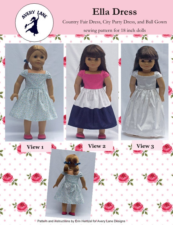 18 Inch Doll Clothes Sewing Pattern New Ella Dress Ag By Averylane 7827