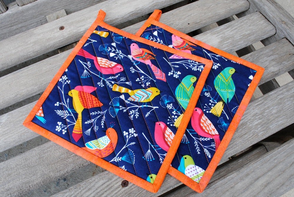 Quilted Potholders Handmade Potholders Bird Potholders