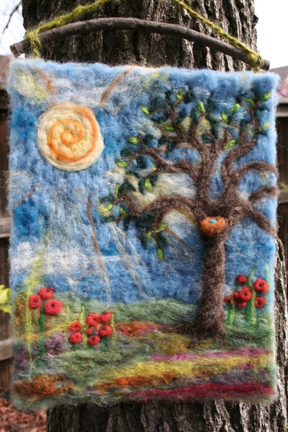 Items similar to Needle Felted Spring Tree Wall Hanging Medium on Etsy