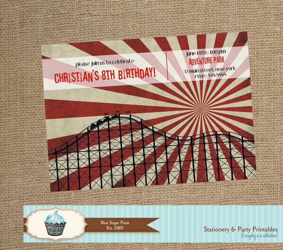 Amusement Park Birthday Party Invitations, Printable Il_570xn