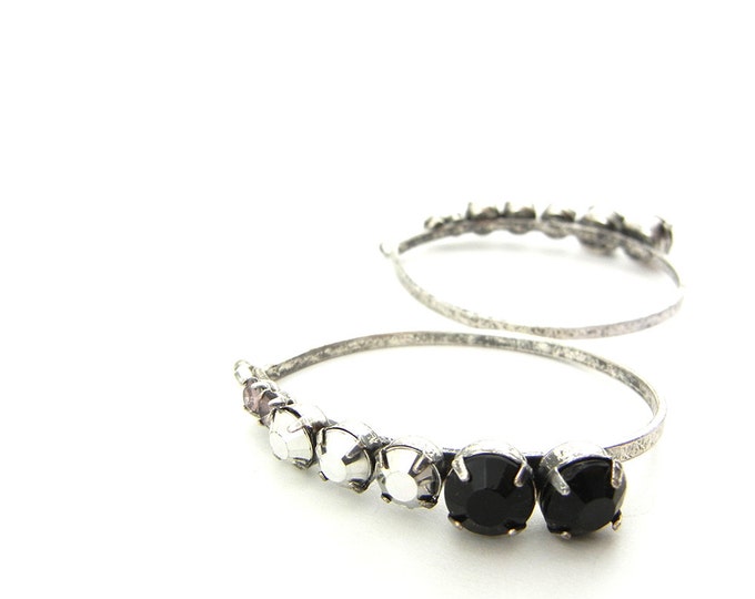 Pair of Teardrop Black and Hematite Acrylic Rhinestones Charms Antique Silver-tone