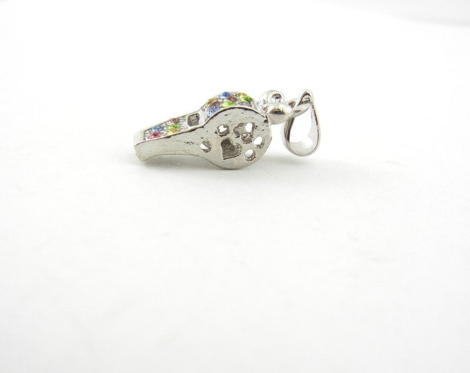 Small Silver-tone Whistle Pendant with Pastel Rhinestones