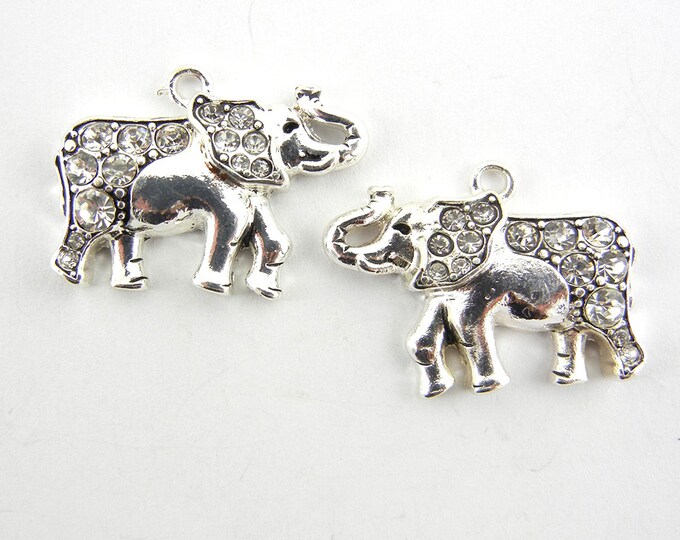 Pair of Silver-tone Facing Elephant Charms with Rhinestones