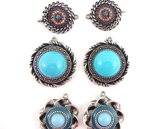 Set of 3 Pairs of Antique Silver-tone with Turquoise Accents