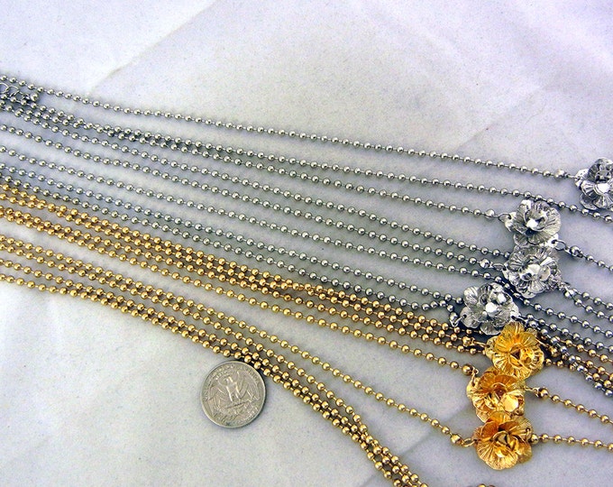 CHAINS N435- 8 Long 34" Finished Ball Chain Neckaces with Flower Gold-tone and Silver-tone