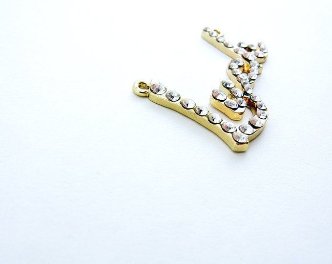 Gold-tone Rhinestone Luck Word Connector Pendant